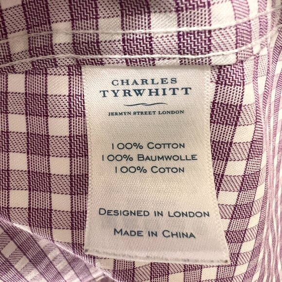 Charles Tyrwhitt Men's Dress Shirt Purple Gingham Non-Iron Extra Slim 16.5 36 - Picture 4 of 4